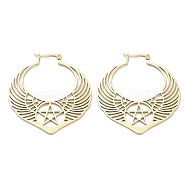 304 Stainless Steel Wing with Star Hoop Earrings for Women, Golden, 52.5x48x1~2mm(EJEW-R156-05G)