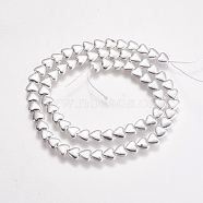 Electroplate Non-magnetic Synthetic Hematite Beads Strands, Heart, Silver Plated, 6x6~6.5x2.5~3mm, Hole: 1mm, about 70~72pcs/strand, 15.5 inch~15.8 inch(G-K239-17B)