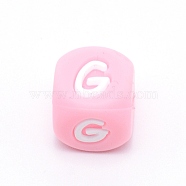 Silicone Alphabet Beads for Bracelet or Necklace Making, Letter Style, Pink Cube, Letter.G, 12x12x12mm, Hole: 3mm(SIL-TAC001-01B-G)