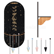 CRASPIRE DIY Pendulum Divination Making Kit, Including Cone Mixed Gemstone Dowsing Pendulum, Black Oval Hanging Wooden Crystal Display Shelf, Witch Stuff Home Decorations, Flower Pattern, 240mm(DIY-CP0008-32C)
