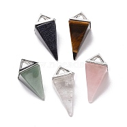 Natural & Synthetic Mixed Gemstone Pendants, with Platinum Tone Alloy Findings, Pyramid, 29~38x15~15.5x15~15.5mm, Hole: 6x5mm(G-E577-01P)