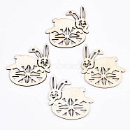 Undyed Natural Wooden Big Pendants, for Easter, Laser Cut, Rabbit & Easter Egg, Antique White, 62x60x2mm, Hole: 3mm(WOOD-S058-013)