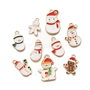 Christmas Theme Alloy Enamel Pendants, Light Gold, Snowman, 18~25..5x12~18x1.5~3mm, Hole: 1.4~2mm, 9pcs/set(FIND-M039-01D)