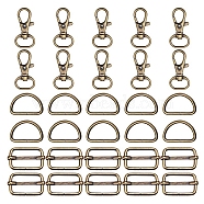 30Pcs Alloy Swivel Clasp & D-Ring & Tri-Glide Adjuster Buckles Set, for Purse Making, Antique Bronze(PW-WG52855-02)
