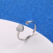 Stylish Adjustable Stainless Steel Heart Cuff Rings for Women, Minimalist Fashion Hand Jewelry, Silver, show in picture(CD3807-7)