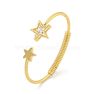 Star Brass Pave Clear Cubic Zirconia Open Cuff Bangles for Women, Real 18K Gold Plated, Inner Diameter: 1-3/4x2-1/2 inch(4.3x6.3cm)(BJEW-G704-03G)