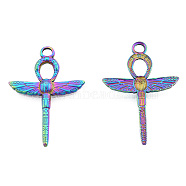 Ion Plating(IP) 201 Stainless Steel Pendants, Ankh Cross with Wing, Rainbow Color, 30.5x21.5x2.5mm, Hole: 2.5mm(STAS-N098-249M)