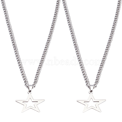 2Pcs Star Stainless Steel Pendant Twisted Chain Necklaces for Women Men, Stainless Steel Color, 18.50 inch(47cm)(NJEW-LP0001-13)
