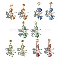 Glass Beaded Butterfly Dangle Stud Earring, 304 Stainless Steel Ear Stud for Women, Mixed Color, 30.5mm, Pin: 0.8mm(EJEW-JE05135)