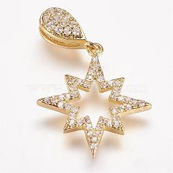 Brass Micro Pave Cubic Zirconia Pendants, Star, Golden, 28.5mm, Hole: 1x6mm(ZIRC-F046-19G)