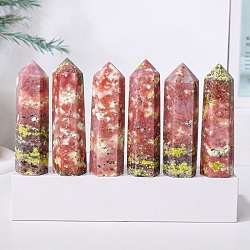Tower Natural Peach Blossom Tourmaline Home Display Decoration, Healing Stone Wands, for Reiki Chakra Meditation Therapy Decors, Hexagon Prism, 80~90mm(PW-WG51324-02)