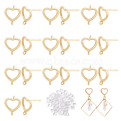 BENECREAT Brass Stud Earring Findings, Heart, with Vertical Loops and Plastic Ear Nuts, Light Gold, Stud Earring Findings: 13x12mm, Hole: 1.2mm, Pin: 0.7mm, 10 pairs, Ear Nuts: 4x4mm, Hole: 20pcs(FIND-BC0003-69)