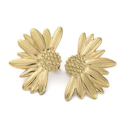 304 Stainless Steel Stud Earrings For Women, Real 18K Gold Plated, Left and Right, Flower, 29.5x44.5mm(EJEW-B110-01G-03)