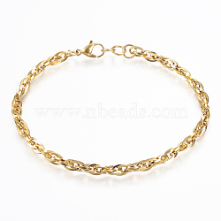 304 Stainless Steel Rope Chain Anklets, with Lobster Clasps, Golden, 8-1/4 inchx1/8 inchx1/8 inch(210x4x0.8mm)(AJEW-K016-05G)