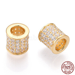 925 Sterling Silver Micro Pave Cubic Zirconia Beads, Column, Nickel Free, with S925 Stamp, Real 18K Gold Plated, 7x7mm, Hole: 3.7mm(STER-T004-89G)