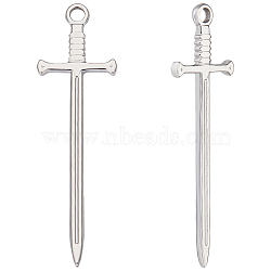 10Pcs 201 Stainless Steel Pendants, Sword Charm, Stainless Steel Color, 45x13.5x2mm, Hole: 1.8mm(STAS-BBC0003-65)