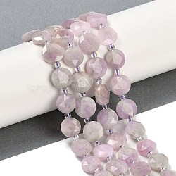 Natural Kunzite Beads Strands, Faceted Pentagonal Cut, Flat Round, with Seed Beads, 10~10.5x5~6mm, Hole: 1mm, about 32~33pcs/strand, 15.75''(40cm)(G-C116-A52-01)