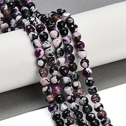 Natural Fire Crackle Agate Beads Strands, Dyed & Heated, Round, Faceted, Medium Violet Red, 5.5~6mm, Hole: 1mm, about 66pcs/strand, 14.37''~14.57''(36.5~37cm)(G-C082-A01-30)