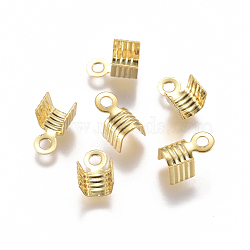 304 Stainless Steel Folding Crimp Ends, Fold Over Crimp Cord Ends, Real 18K Gold Plated, 7x4.5x4mm, Hole: 1.4mm(STAS-L234-157G)