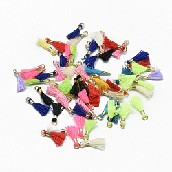 Polycotton(Polyester Cotton) Tassel Charms Decorations, Mini Tassel, with Unwelded Iron Jump Rings, Golden, Mixed Color, 10~16x2mm, Hole: 1.5mm(OCOR-S102-M)