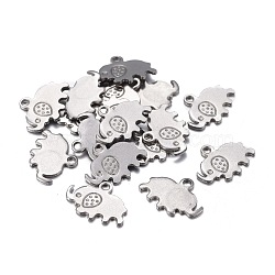 Non-Tarnish 201 Stainless Steel Charms, Laser Cut, Elephant, Stainless Steel Color, 8.7x12x0.7mm, Hole: 1.2mm(STAS-F255-041P)