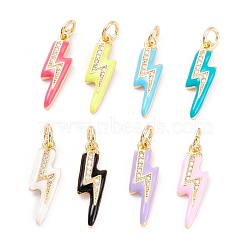 Brass Micro Pave Clear Cubic Zirconia Pendants, with Enamel & Jump Ring, Long-Lasting Plated, Lightning Bolt, Golden, Mixed Color, 19x5.5x2mm, Hole: 3.6mm(ZIRC-A019-12G)