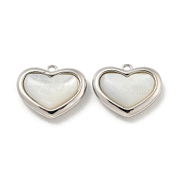 Brass Pave Shell Heart Charms, Real Platinum Plated, 12x15x4mm, Hole: 1.2mm(KK-L211-016P)