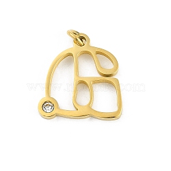 304 Stainless Steel Pendants, with Cubic Zirconia, Letter Charms with Jump Rings, Real 18K Gold Plated, Letter G, 18x17.5x2mm, Hole: 3mm(STAS-R137-01G-G)