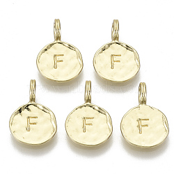 Alloy Pendants, Cadmium Free & Nickel Free & Lead Free, Flat Round with Letter, Real 18K Gold Plated, Letter.F, 17x11.5x1.5mm, Hole: 2.5mm(PALLOY-N157-004F-NR)