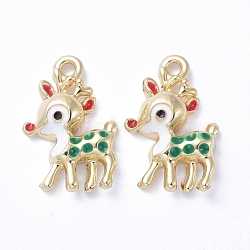 Golden Plated Alloy Enamel Pendants, for Christmas, Sika Deer, Colorful, 20x13x4mm, Hole: 2mm(X-ENAM-D040-E02-G)