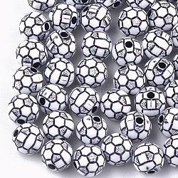Craft Style Acrylic Beads, Sports Beads, FootBall/Soccer Ball, White, 10x9.5mm, Hole: 2mm(X-MACR-T023-19)