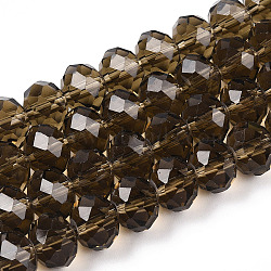 Glass Beads Strands, Faceted, Rondelle, Coffee, 10x8mm, Hole: 1mm, about 63~65pcs/strand, 49~50cm(EGLA-A034-T10mm-D16)