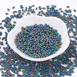 MGB Matsuno Glass Beads, Peanut Japanese Seed Beads, Farfalle Butterfly Beads, Matte Plated Glass Seed Beads, Green Plated, 4x2x2mm, Hole: 0.5mm, about 600cs/20g(X-SEED-R014-2x4-PM605)