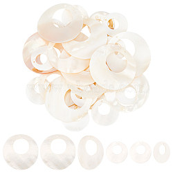 32Pcs 2 Styles Natural Freshwater Shell Pendants, Flat Round Charms, Creamy White, 25~45x2~3mm, hole: 1~1.5mm(SHEL-BC0001-028)