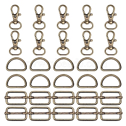 30Pcs Alloy Swivel Clasp & D-Ring & Tri-Glide Adjuster Buckles Set, for Purse Making, Antique Bronze(PW-WG52855-02)