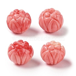 Synthetic Shell Dyed Carved Beads, Round, Light Coral, 9.5x8mm, Hole: 1.4mm(SHEL-H005-22)