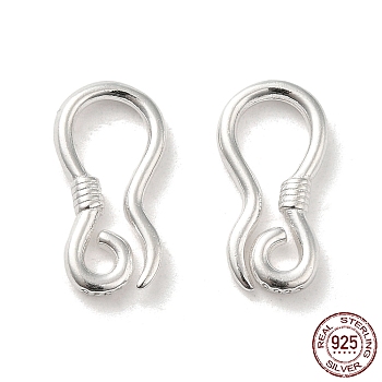 925 Sterling Silver Earring Hooks, Earring Wire with Loops, with S925 Stamp, Silver, 15 Gauge, 17.5x9x2mm, Hole: 2mm, Pin: 1.5mm