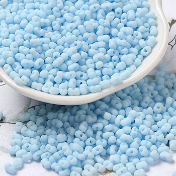 Glass Frosted Seed Beads, Peanut, Light Cyan, 3.5~4x2~2.5x2~2.3mm, Hole: 0.8mm, about 8000pcs/pound