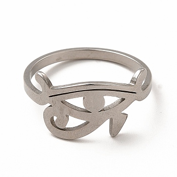304 Stainless Steel Eye of Horus Finger Ring for Women, Stainless Steel Color, Inner Diameter: 17.8mm