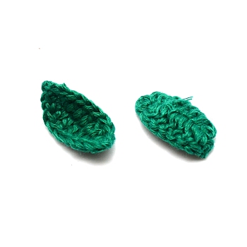 DIY Cotton Knitting Artificial Flower, Ornament Accessories, Leaf, Teal, 30~36x15~16x1.5mm