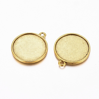 Tibetan Style Pendant Cabochon Settings, Double-sided Tray, Flat Round, Cadmium Free & Lead Free, Antique Golden, 34x30x4.5mm, Hole: 3mm, Tray: 27mm, about 220pcs/kg