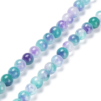 Faceted Rondelle Dyed Natural White Jade Bead Strands, Round, Blue, 8mm, Hole: 1mm, about 47pcs/strand, 14.29''(36.3cm)