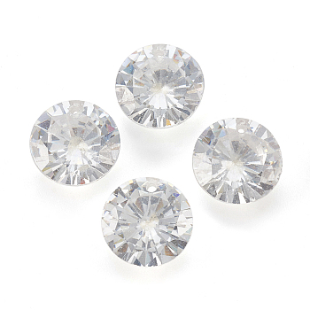 Cubic Zirconia Pointed Back Pendants, Faceted, Flat Round, Clear, 8mm, Hole: 1mm