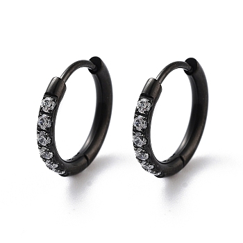 Ion Plating(IP) 316 Surgical Stainless Steel Pave Clear Cubic Zirconia Hoop Earrings Women, Black, 14x2mm