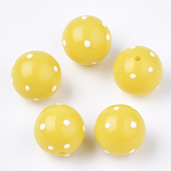 Acrylic Beads, Round with Spot, Yellow, 16x15mm, Hole: 2.5mm