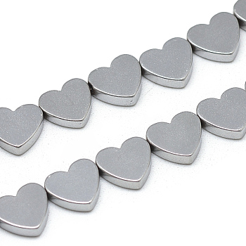 Electroplate Non-magnetic Synthetic Hematite Beads Strands, Heart, Platinum Plated, 6x5.5x2mm, Hole: 0.5mm, about 68pcs/strand, 15.7 inch