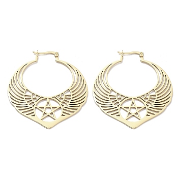 304 Stainless Steel Wing with Star Hoop Earrings for Women, Golden, 52.5x48x1~2mm