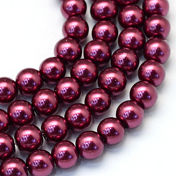 Baking Painted Pearlized Glass Pearl Round Bead Strands, Medium Violet Red, 4~5mm, Hole: 1mm, about 200~210pcs/strand, 31.4 inch