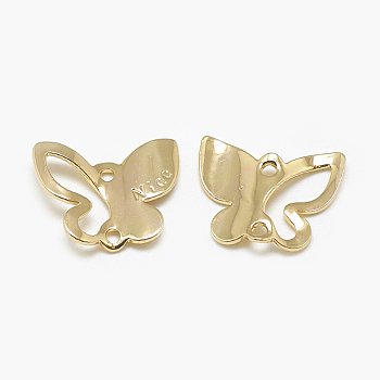 Brass Charms, Butterfly, Real 18K Gold Plated, 12x14.5x2mm, Hole: 1mm