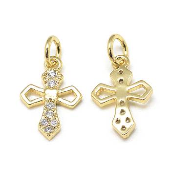 DIY Brass Micro Pave Cubic Zirconia Charms, Cross, Golden, 14.5x9.5x2mm, Hole: 3.5mm